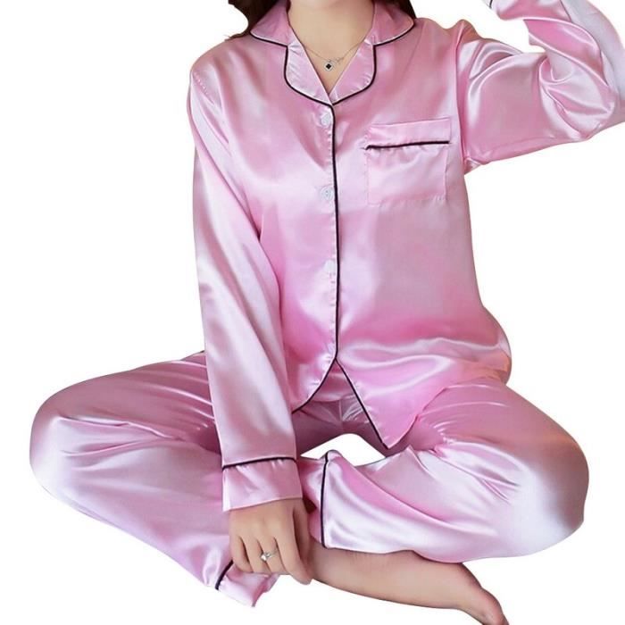 Pyjama en soie femme,Vêtements de nuit pijamas femmes 2 pièces pyjamas  ensemble automne femmes vêtements de nuit à manches longues Purple -  Cdiscount Prêt-à-Porter