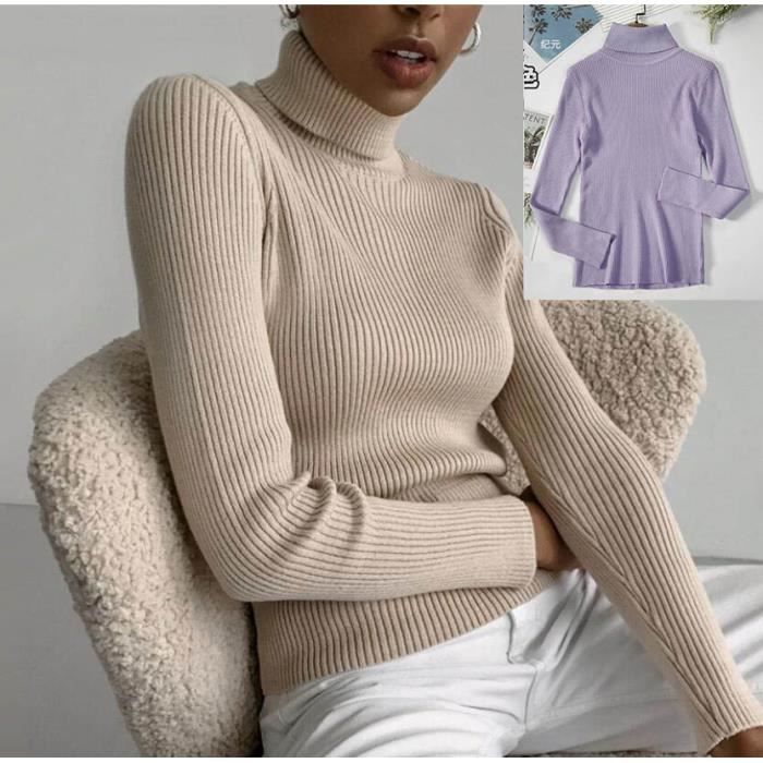 (2 semaines livrées)2021 basique col roulé femmes chandails automne hiver  hauts lh1028psswt01vs Violet