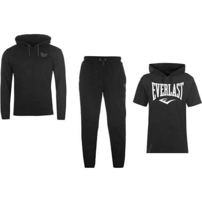 jogging multisport everlast noir homme - sweat zippé, t-shirt à capuche et bas de jogging - respirant
