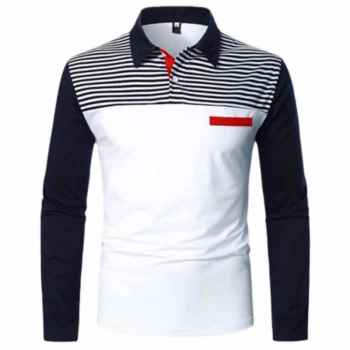 Polos pour hommes polos a manches longues pour hommes coupe ajustee solides doux athletiques basiques concus pour le golf Blanc Cdiscount Pret a Porter