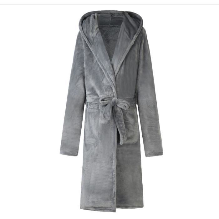 Robe de Chambre Polaire ?� Capuche pour Homme - Peignoir en Peluche et Douillet Gris - Cdiscount 