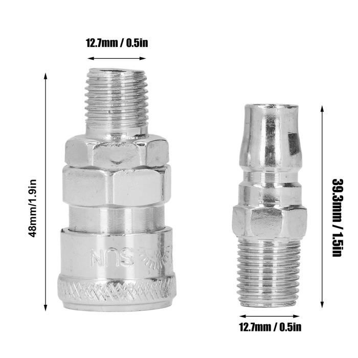 Raccords Rapides Tout Cuivre Nickelé 6mm - 2 Pièces Avec Coude à 90° Filetage Mâle BSP 1/2'' - Pour Air Comprimé, Pneumatique, étanchéité Optimale - 5