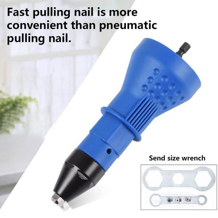 Adaptateur Riveteuse Pour Perceuse Sans Fil - Kit Pistolet à Riveter Électrique Bleu, Gain De Temps Assuré