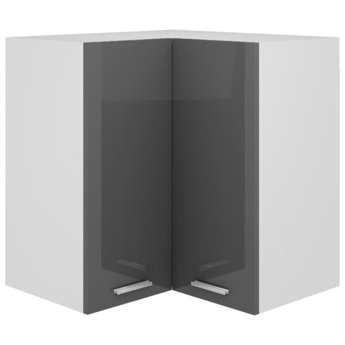 armoire d'angle ovonni - cuisine contemporaine - gris brillant - 2 portes - 1 tiroir