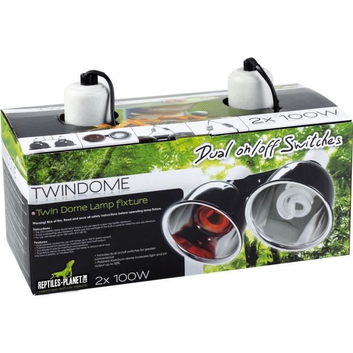 Meilleurs prix pour Éclairage Support de lampe Double avec réflecteurs Twindome 14 X H 16 cm REPTILES-PLANET