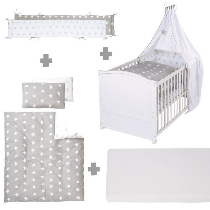 Lit bébé évolutif - 70 x 140 cm - ROBA - LITTLE STARS - Avec accessoires - Blanc
