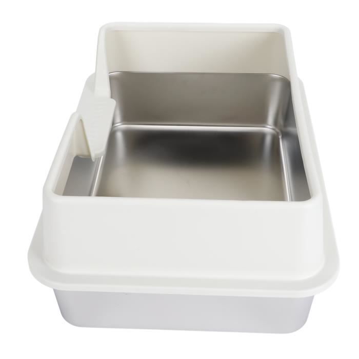 bac à litière à côtés fermés en acier inoxydable Bac à litière en acier inoxydable, côtés animalerie collerette Gris Blanc