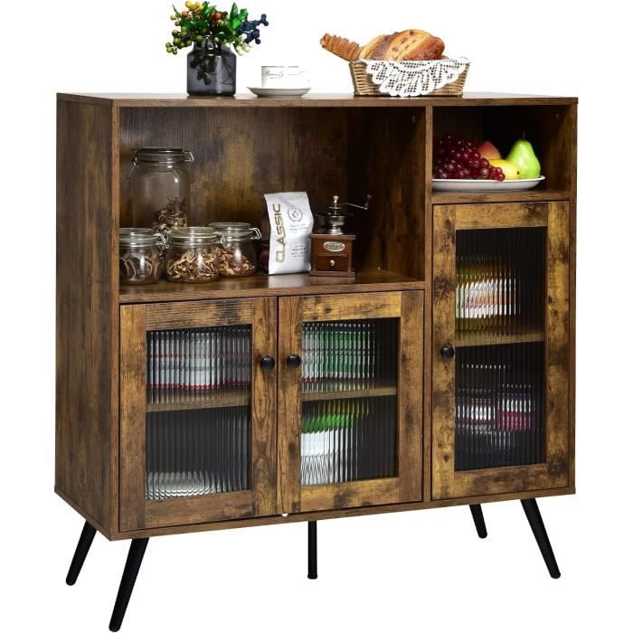 Buffet De Rangement Contemporain 90 Cm – 3 Portes, 2 Tiroirs, étagères Réglables – Bois Naturel