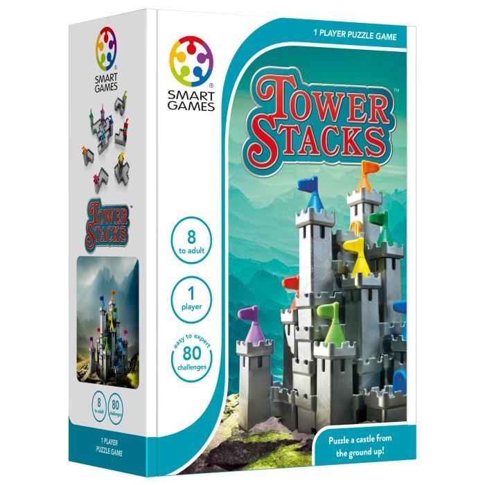 Jeu de puzzle - SMART GAMES - Tower Stacks - 80 défis - 9 pièces - 3D