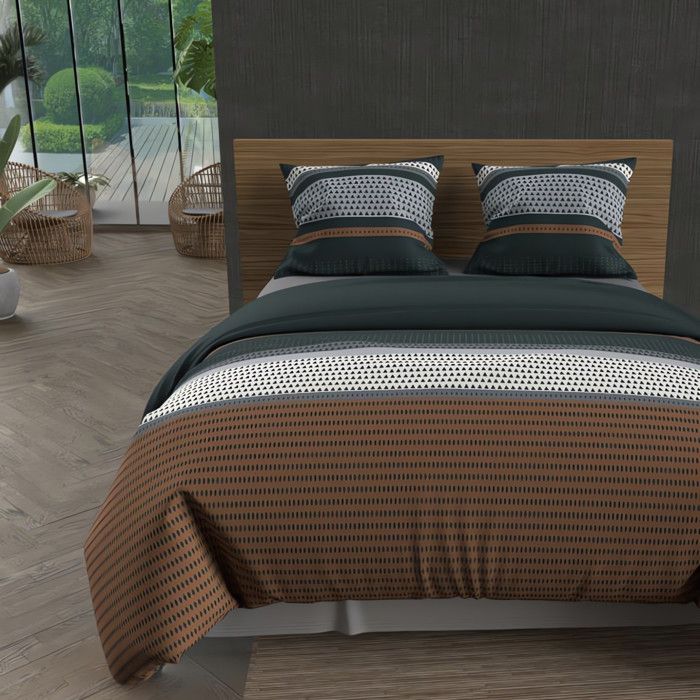 Parure housse de couette en coton 57 fils 240x220 cm THALES brique par Soleil docre Parure housse de couette en coton 57 fils 240x220 cm THALES brique par Soleil docre