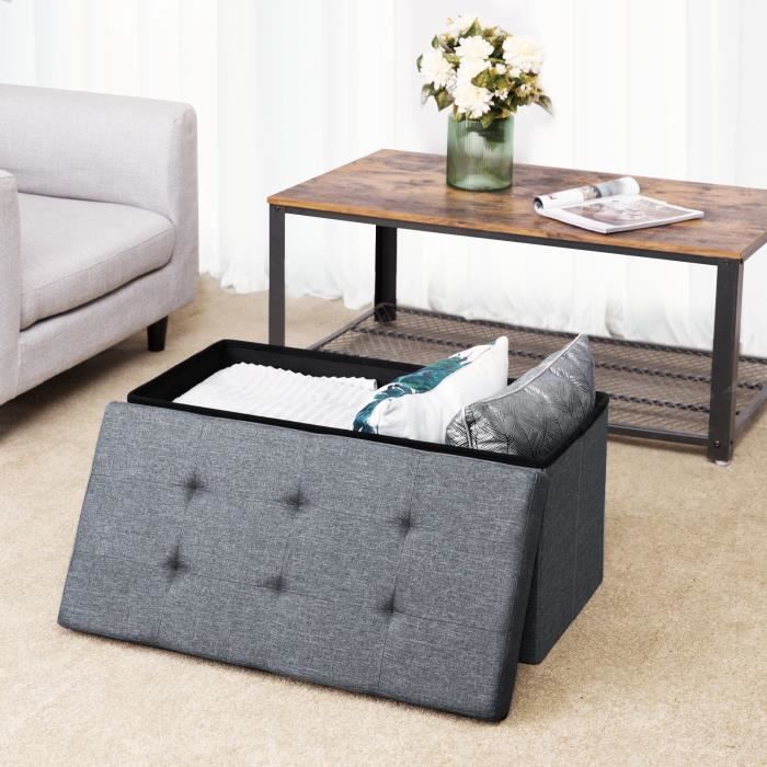 SONGMICS Tissu Tabouret Pouf Coffre Boîte Siège de Rangement Pliable Gagner de lespace Gris Clair 76 x 38 x 38 cm LSF84GYX
