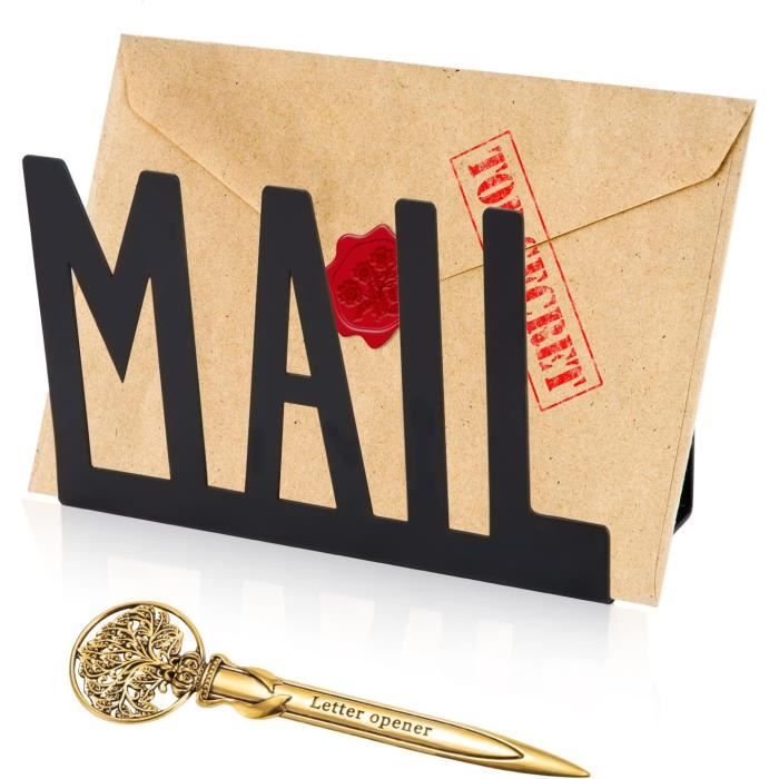 Porte-Courrier Métal Noir KAYLRE - Organisateur Lettres/Bureau - Design Élégant Avec Poignée