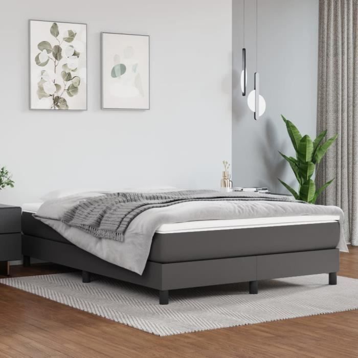 Sommier tapissier - TMISHION - PAL3120704 - Similicuir Gris - 140x200 cm - 2 places
