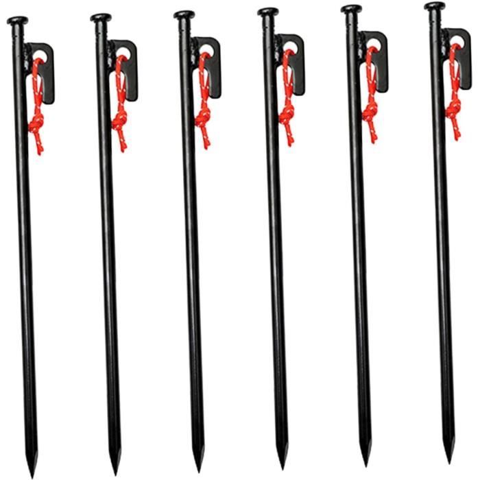 Lot De 6 Piquets De Tente Robustes – Orange, 30 Cm – Acier – Avec Tête Large Et Crochet – Sac De Transport Inclus – Pour Terrains Rocheux, Sable, Neige