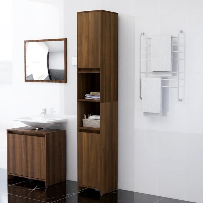 BONNEVIE® Armoire de toilette Meuble Colonne Armoire de bain Chêne