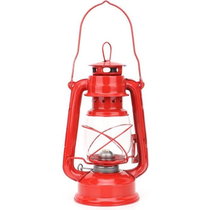 VINGVO Lampe à pétrole rétro Lampe à Pétrole Vintage Lanterne de Fer Lampe à Huile de Fête Décoration Cadeau(Rouge)