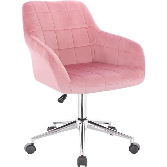 woltu chaise de bureau à roulettes, fauteuil de bureau en velours, tabouret pivotant et réglable en hauteur,rose