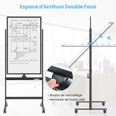 Tableau Enfant Double Face Magnétique - Tableau Blanc Et Noir Réglable Hauteur 122-160cm