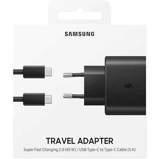 Samsung Chargeur Secteur rapide USB-C 45W + câble USB-C - Noir -  EP-T4510XBE - Packaging Original - Univertel