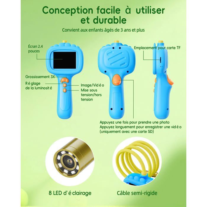 Endoscope pour Enfants, Caméra Enfant 1080P, Jouet STEM pour Exploration Extérieure, Jardin, Camping et Nature - Appareil Photo