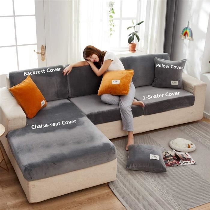 Housse De Canapé 3 Places En Tissu Extensible Et Épais Pour Coussins  Individuels En Tissu Gris[H1920] - Cdiscount Maison