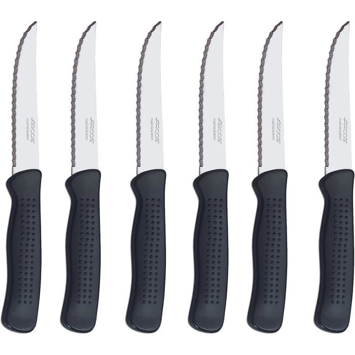 Arcos Set 6 Coltelli Da Tavola In Acciaio Inox Con Manico Nero, Lavabili In Lavastoviglie
