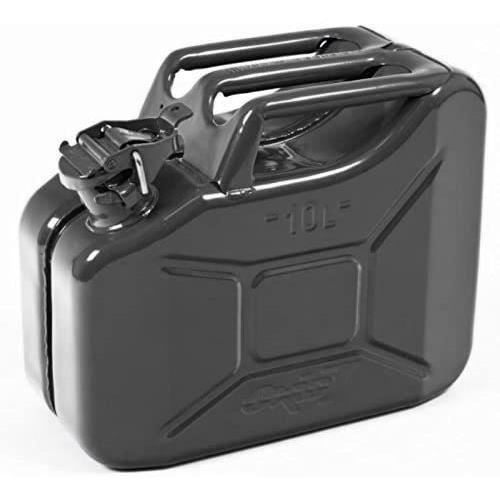 Lot De 10 Bidons à Essence Noirs 20 Litres UN - Avec Bec Flexible - Pour Carburant, Huile, Eau