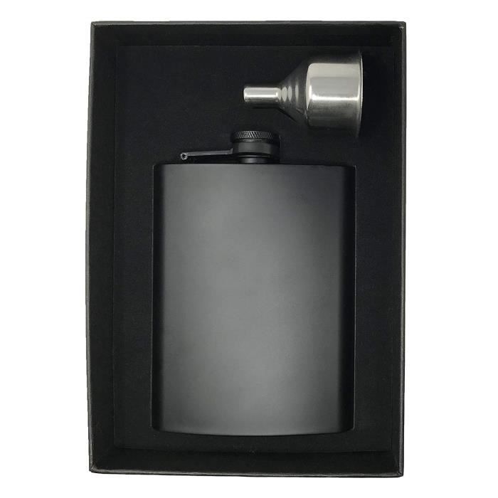 Flasque Alcool Poche RUIXUE 200ml - Acier Inoxydable Noir Avec 2 Tasses Et Entonnoir