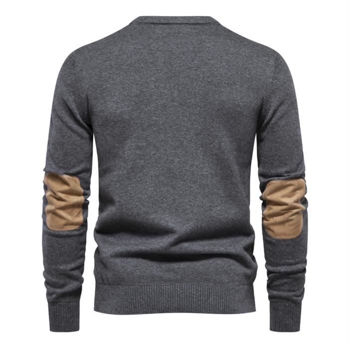 Pull Homme En Tricot A Coudieres Couleur Unie Casual Pullover Tissu Confortable Pour Automne Hiver Taille EU Bordeaux