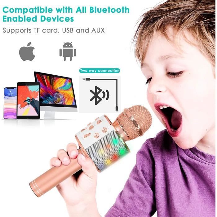 Micro Karaoké Bluetooth FISHOAKY – 4 En 1, Voix Modifiée, LED, 2600mAh, Compatible Smartphone