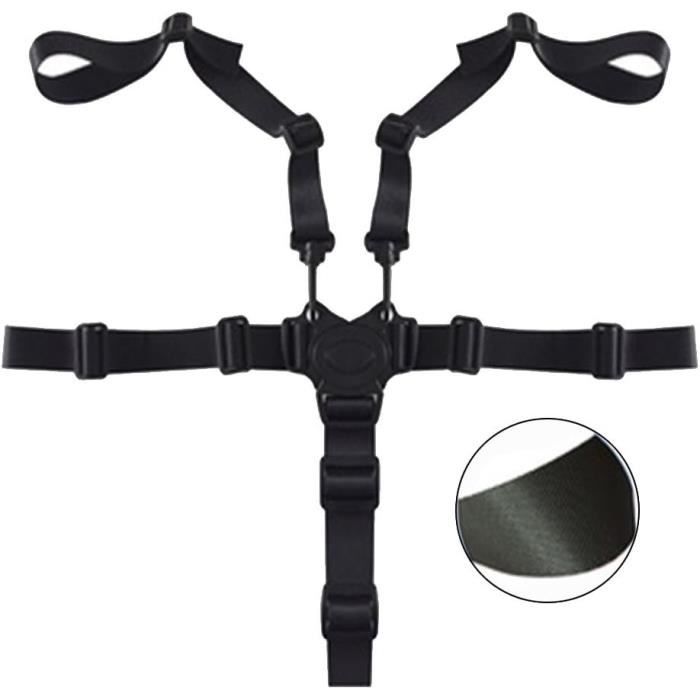Harnais De Sécurité 5 Points Pour Bébé - Ceinture Réglable Pour Chaise Haute, Poussette Et Landau - Noir