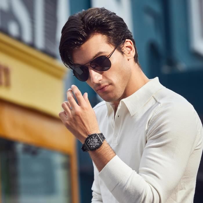 Montre Homme Montre De Luxe Etanche 50M Tonneau Analogique Chronometre Squelette Carr e Grand Cadran Plongee Sport Montres Mo u549