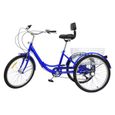 24" 7 vitess Tricycle vélo à 3 roues tricycle pliable bleu convient aux adultes-2