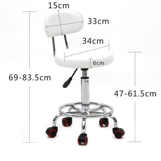 Tabouret Pivotant à Hauteur Réglable Avec Roulettes - Coussin Cuir Synthétique 32 Cm, Idéal Bureau, Table à Dessin, Spa
