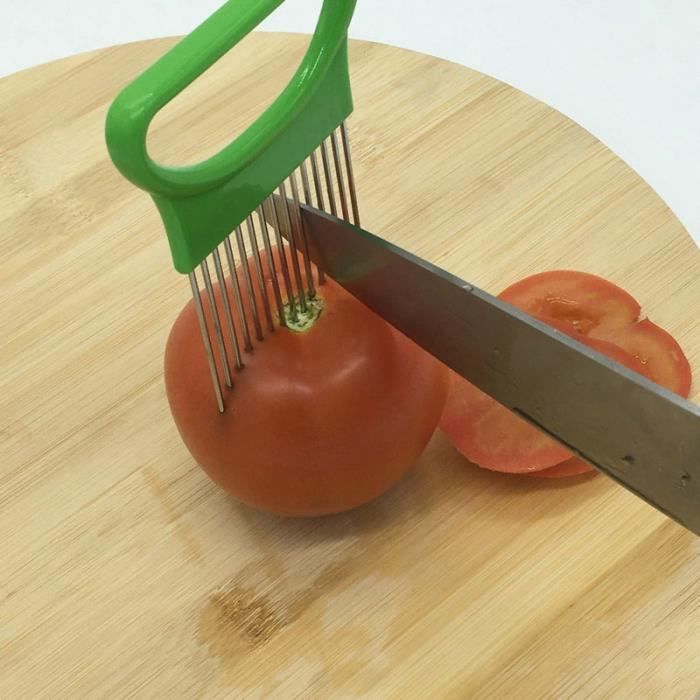 Fourchette à oignon en acier inoxydable, trancheur de fruits et légumes,  coupe-tomate, support de coupe