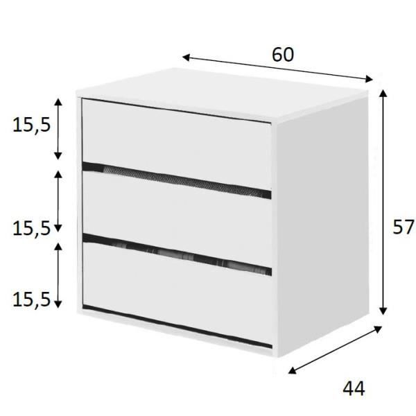 Caisson 3 tiroirs pour intérieur d'armoire - TSIRA - Blanc - Bois - L 60 x  l 44 x H 57 cm - Dressing - Cdiscount Maison