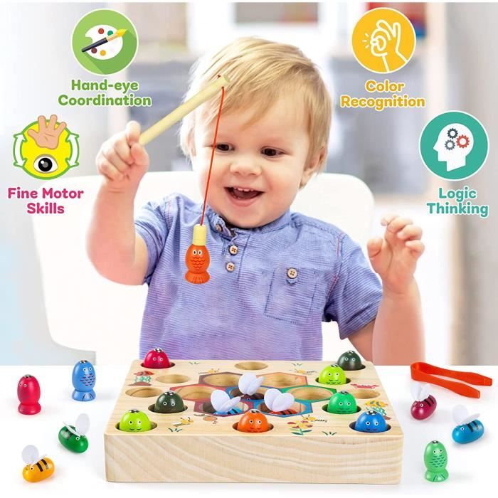 JoyPlus Jouet Enfant 2 Ans, Jouets en Bois Jeu de Pêche Magnetique, Jeux  Montessori de Peche