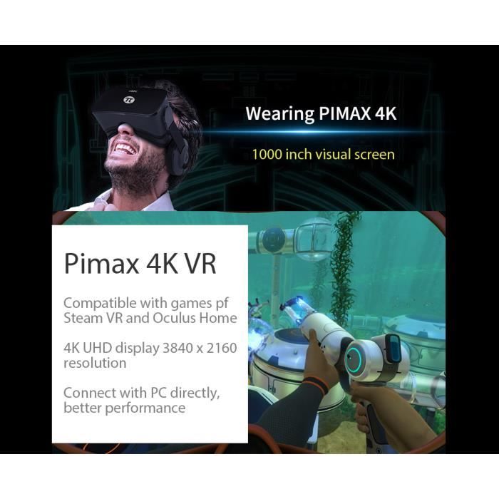 PIMAX 4K VR Virtual Reality lunettes 3D pour casque PC 110 degrés FOV  1000Hz double Gyroscope 8.29MP - Cdiscount