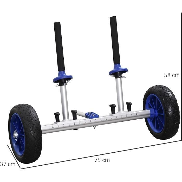 Chariot SPORTNOW Pour Kayak/Canoë/SUP – Roues 25,4 Cm, Largeur Réglable 12,5-41,5 Cm