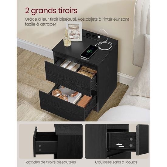 Lot De 2 Tables De Chevet Modernes Avec Bande LED RGB Réglable Et Multiprise USB - Blanc, Design Épuré Avec Tiroirs Et Étagères