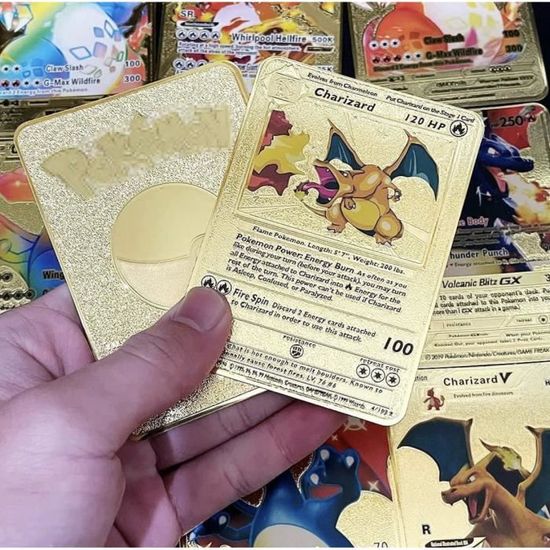 54 Cartes Pokemon Charizard Vmax Plaqué Or, Charizard Golden Vmax DX Gx, Cartes dracaufeu