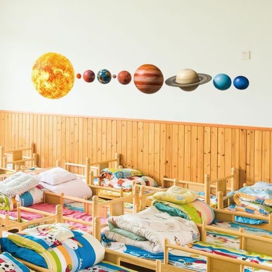 Décoration murale,Autocollant mural des planètes du système solaire de  dessin animé,papier peint amovible pour [A699705578] - Cdiscount Maison