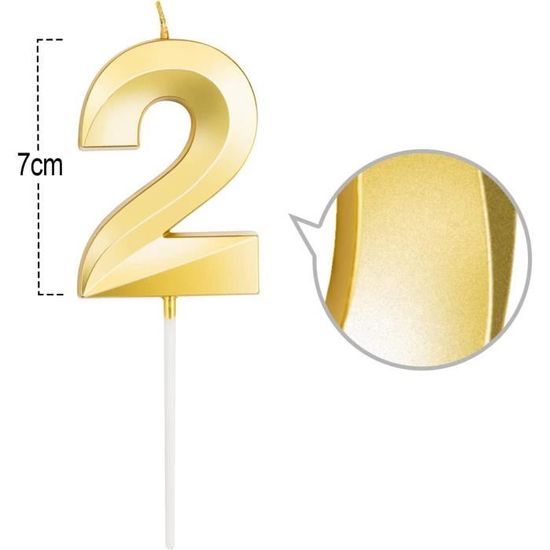 Bougie Goud Or 2 Ans - Bougie 2 Ans - Bougie Numéro 2 - Bougie 2 Ans -  Bougie Or
