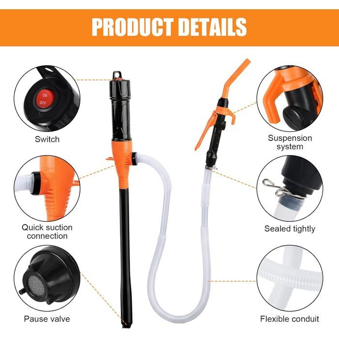 Pompe De Transfert De Carburant électrique à Piles – Siphon Rapide Pour Voiture, Couleur Orange, Compatible Universel