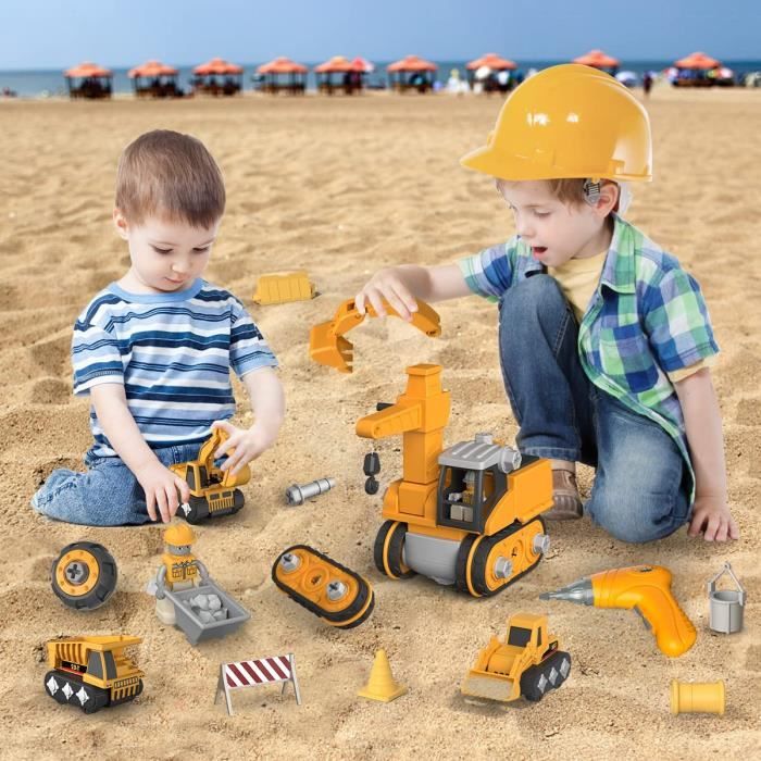 KanCai Véhicules De Construction à Démonter – Set De 4 Engins (pelle, Chargeur, Bulldozer, Mélangeur) – Jouet éducatif Dès 3 Ans
