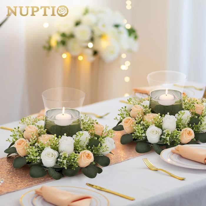 4 Couronnes De Bougies Eucalyptus Artificiel - Décoration Table Fête/Mariage