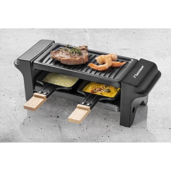 Appareil à Raclette Mini 350W Pour 1-2 Personnes - 2 Poêlons Antiadhésifs, 2 Spatules, Facile à Nettoyer