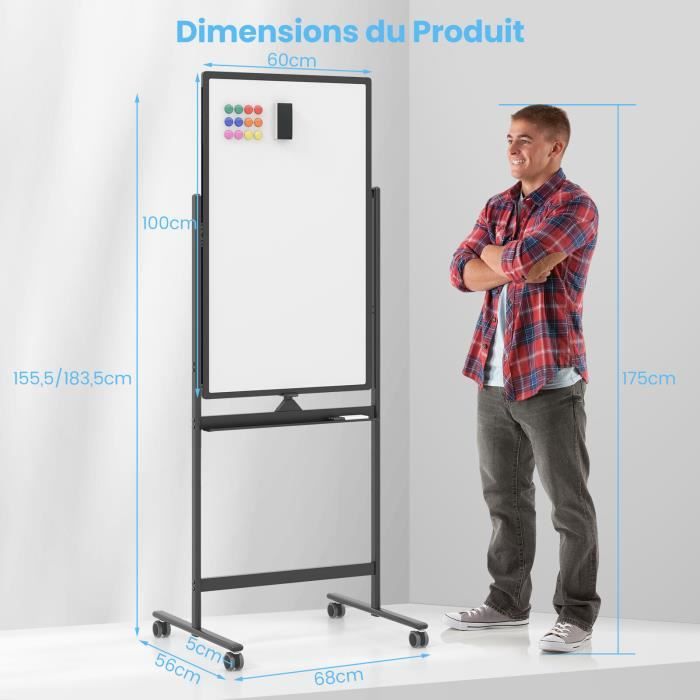 Mini tableau blanc magnétique A4 - HURRISE - Portable - Effaçable à sec
