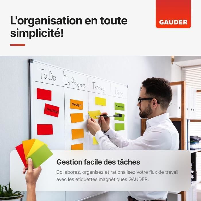 Étiquettes Magnétiques GAUDER 120x70 Mm – Réutilisables, Effaçables, Pour Tableau Kanban, Blanc Ou Frigo, Adhérence Forte