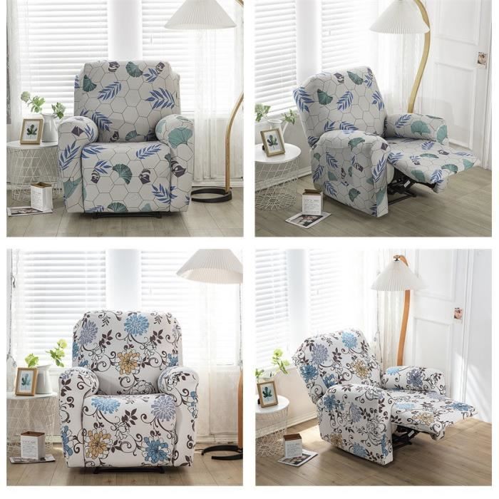 Surwin Housse De Fauteuil Relax Extensible 1 Place - Avec Poche Latérale - Tissu Doux Et Lavable - Motif Mille Oiseaux à Carreaux Housse Design Fauteuil électrique